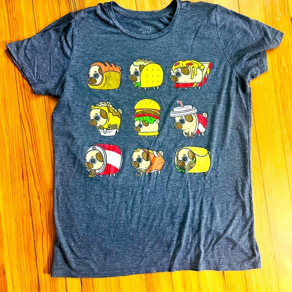 XL Dark Gray Mighty Fine Presents Puglia 9 Pugs as Junk Food T-shirt - Picture 2 of 3